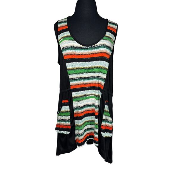 Aster by Firmiana Sleeveless Tunic Top Artsy Pockets Size 1X Casual Asymmetrical - Picture 1 of 11